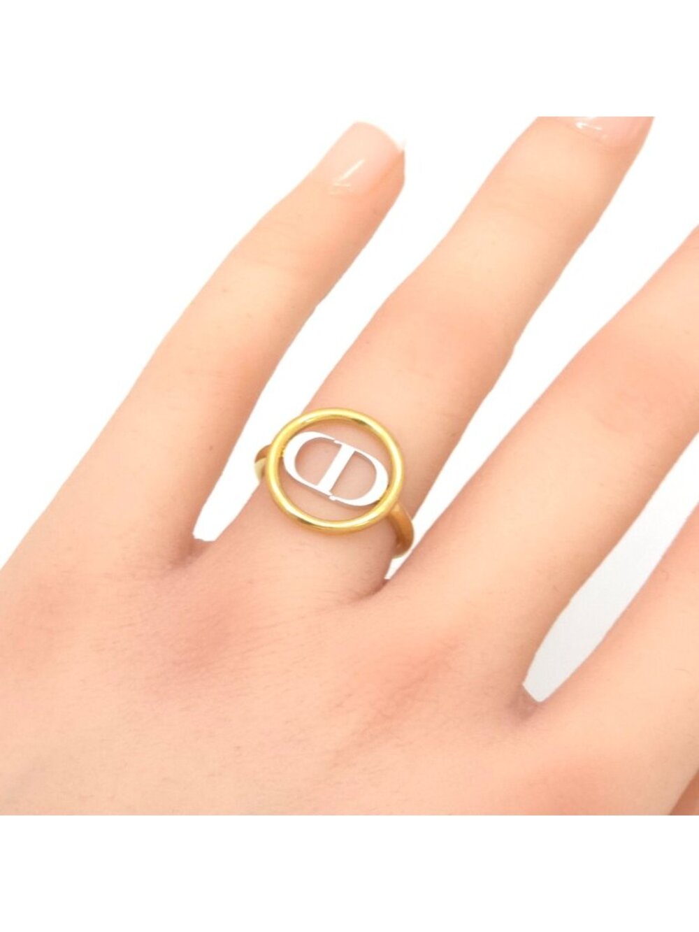 Dior 30 Montaigne Ring S Gold Silver Tone Metal Bicolor CD Signature